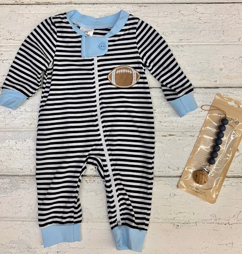 Blue Striped Football Romper