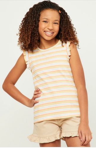 Coral Striped Ruffle Top