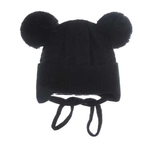 Knit Double Pom Tie Hat