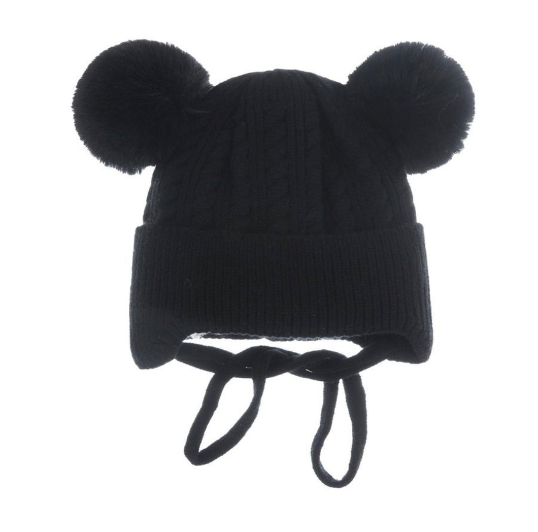 Knit Double Pom Tie Hat