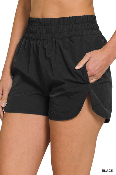 Smocked Windbreaker Shorts