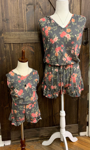 Charcoal Floral Rompers