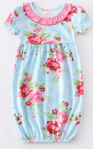 Blue Floral Baby Gown