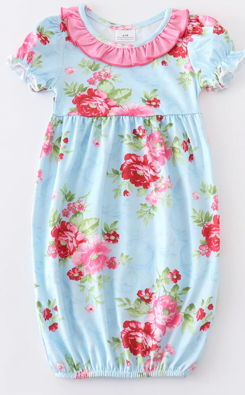 Blue Floral Baby Gown