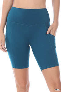 Teal Brushed Microfiber Biker Shorts