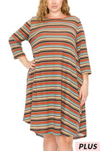 Load image into Gallery viewer, Olive Striped Pocket Dress PLUS