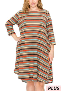 Olive Striped Pocket Dress PLUS