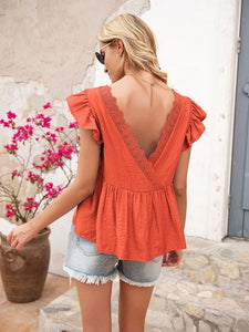 Orange Lace Back Blouse