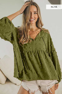 Olive Woven Shirring Top