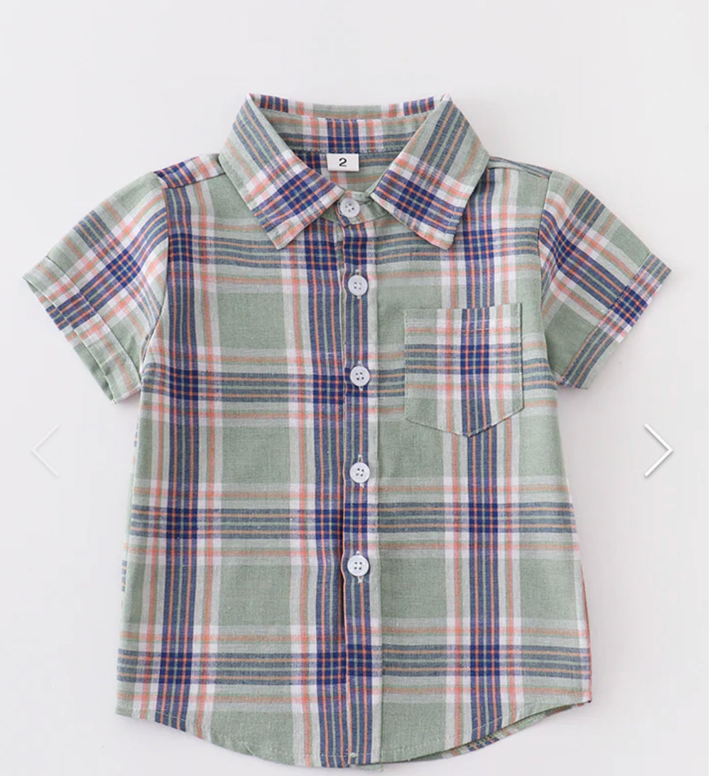 Green Plaid Button Shirt