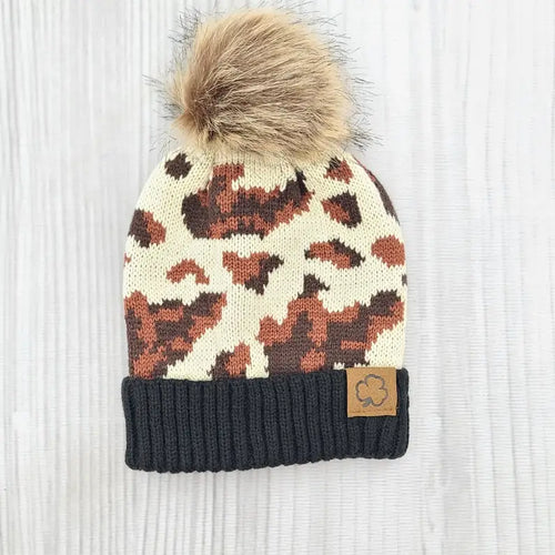 Toddler Brown Cow Pom Beanie