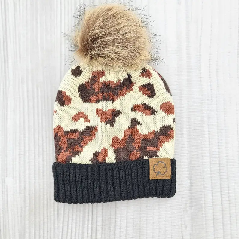 Toddler Brown Cow Pom Beanie