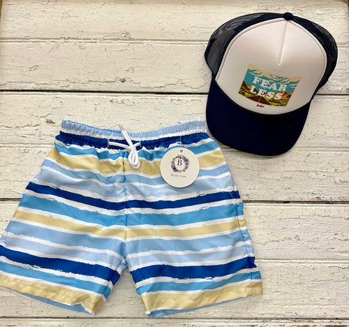 Blue Stripe Swim Trunks