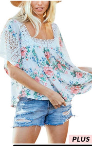 Floral Top with Lace Trim PLUS
