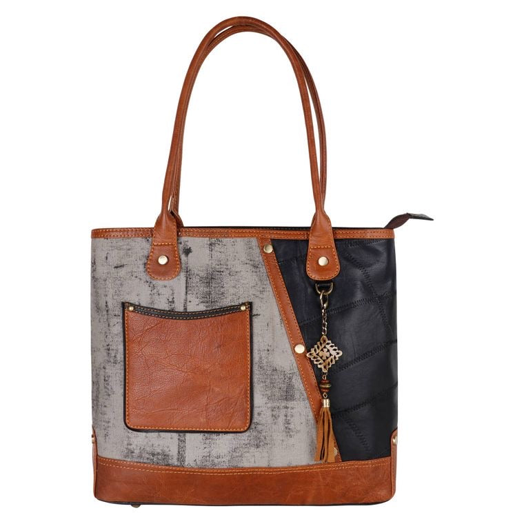 VAAN Tessa Gray Brown and Black Leather Purse