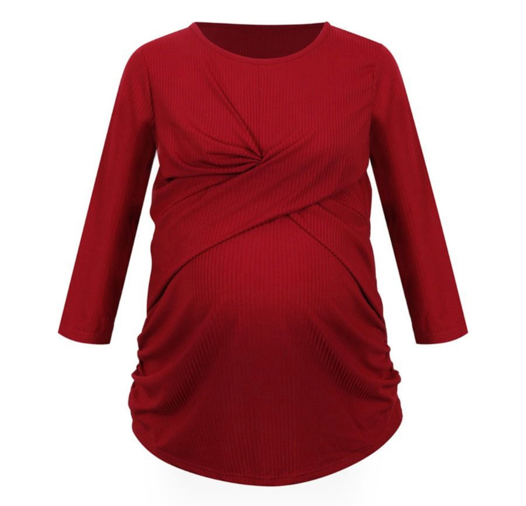 Red Ribbed Maternity Top