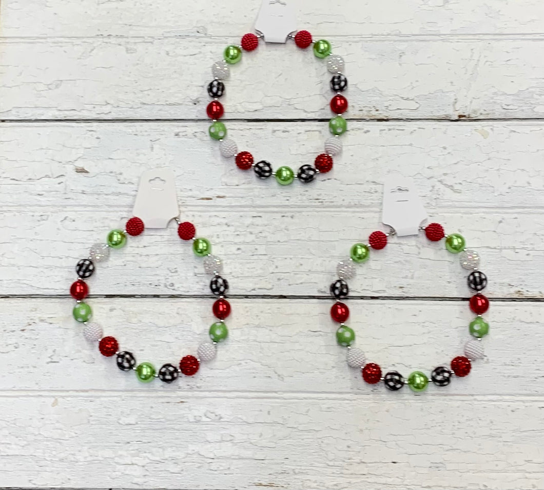 Holiday Plaid Bubblegum Necklace
