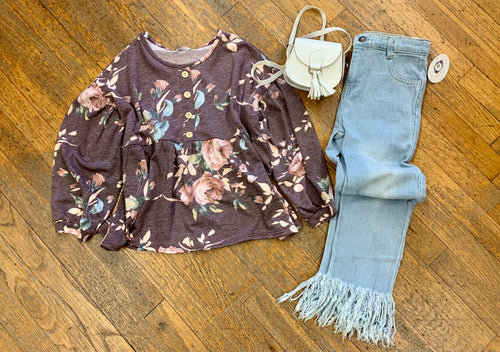 Burgundy Floral Peplum