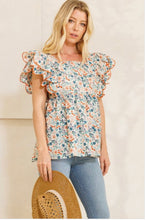 Load image into Gallery viewer, Floral Puppy Woven Babydoll Blouse